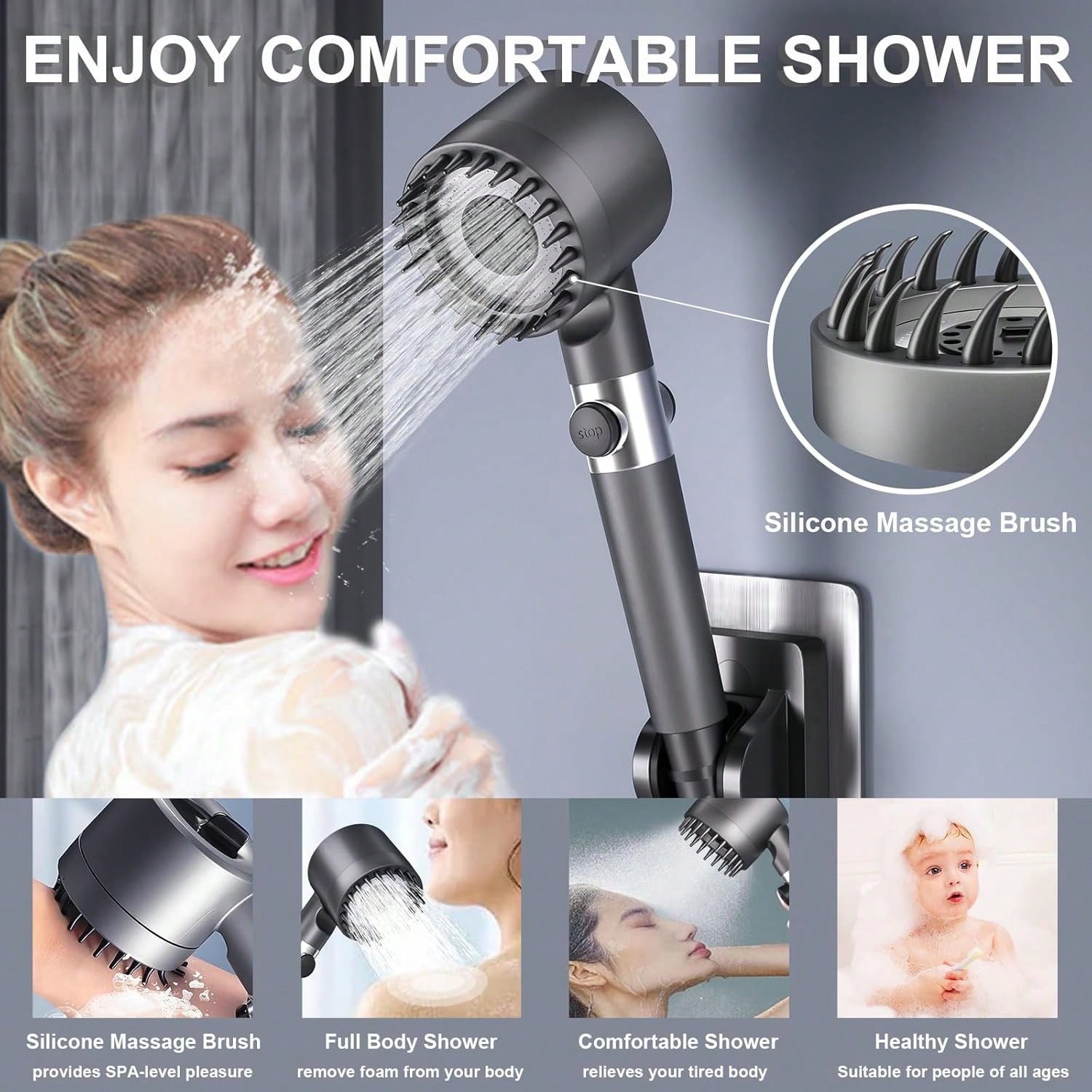 High Pressure Shower Head Handheld - رأس دش يدوي عالي الضغط مع
