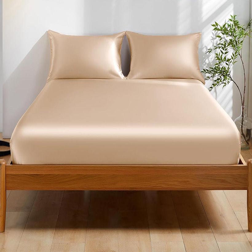 Fitted Bed Sheets Deep Pocket - ملاءة سرير من الحرير الطبيعي 100%،