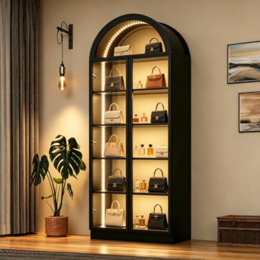 Lighting - خزانة عرض مقوسة لغرفة المعيشة أو
