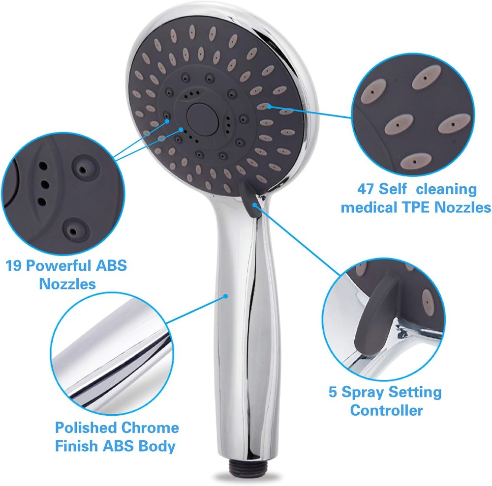 رأس دش محمول عالي الضغط بخمسة  - مراجعة High Pressure Shower Head Handheld وسعره