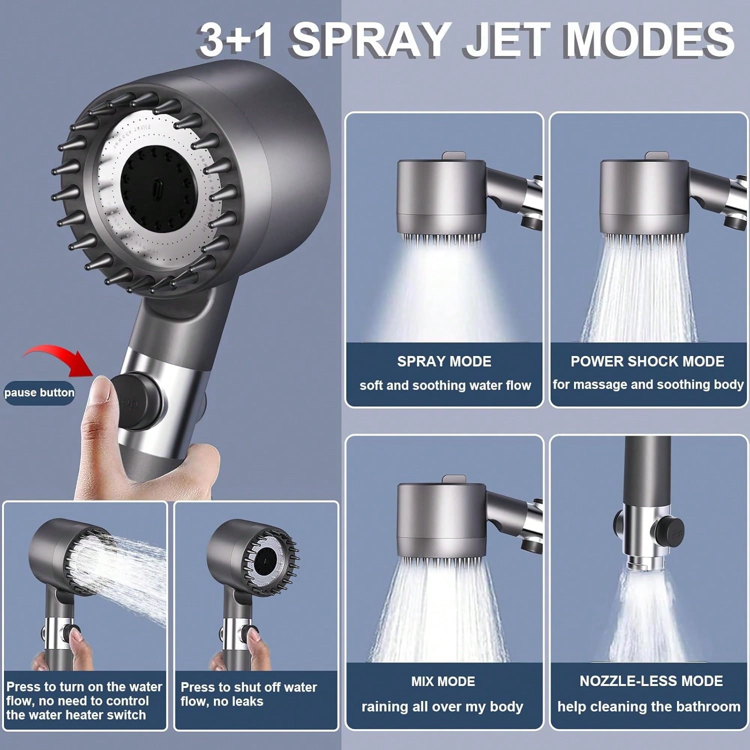رأس دش يدوي عالي الضغط مع 5 فل - مراجعة High Pressure Shower Head Handheld وسعره