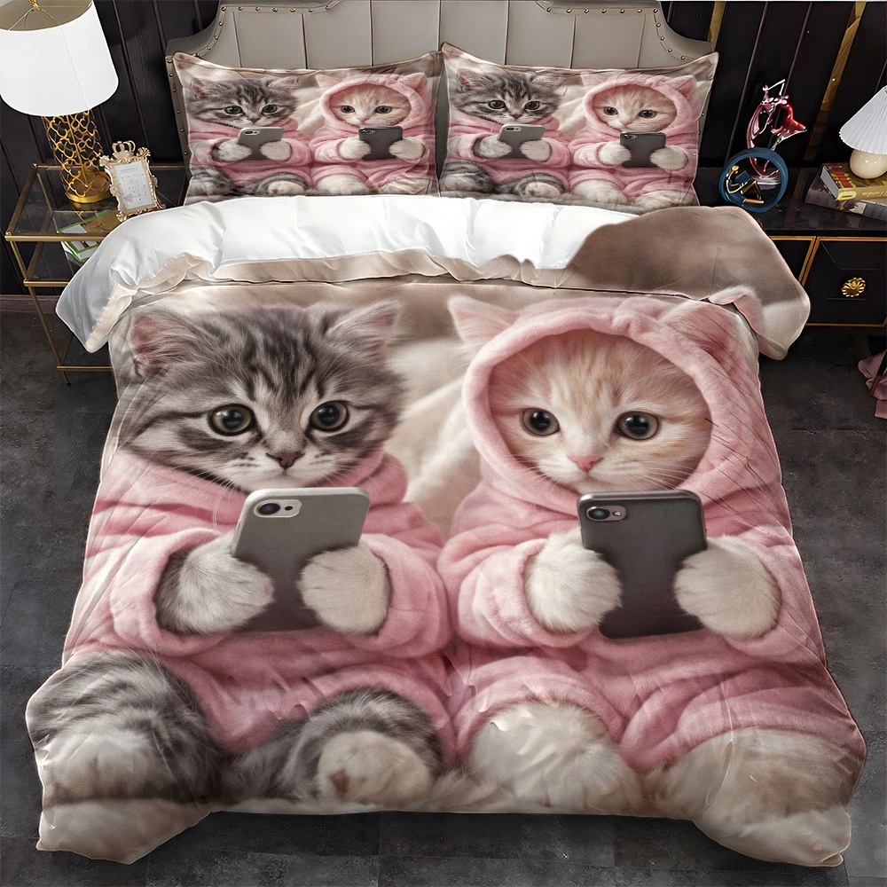 طقم غطاء لحاف بنمط قطة لطيفة ت - مراجعة Duvet Cover Sets With Zipper وسعره