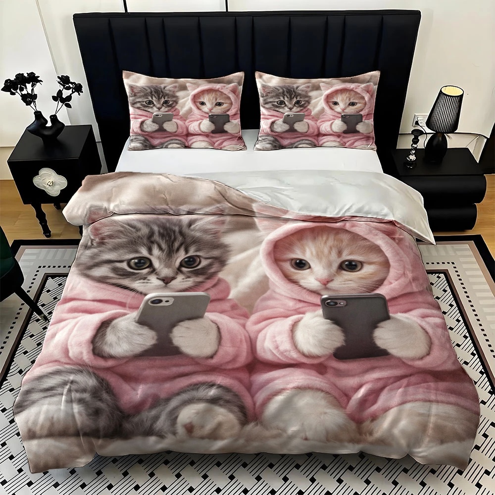 طقم غطاء لحاف بنمط قطة لطيفة ت - مراجعة Duvet Cover Sets With Zipper وسعره