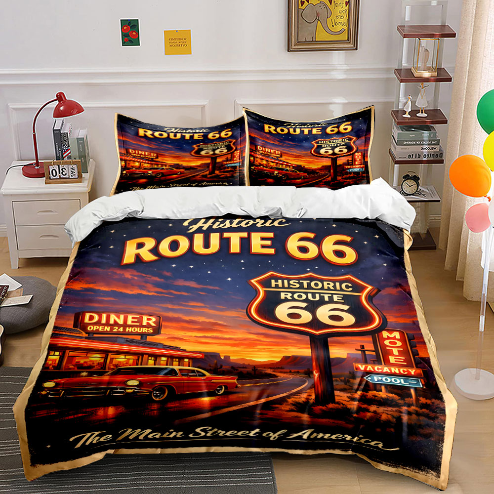 طقم غطاء لحاف بنمط الطريق 66 ب - مراجعة Duvet Cover Sets With Zipper وسعره